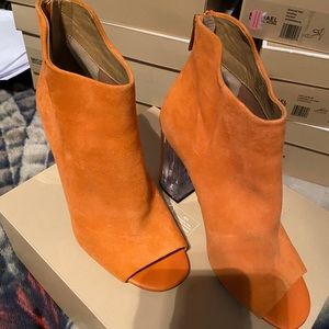 Calvin Klein Leather Peep Toe Ankle Fashion Boots